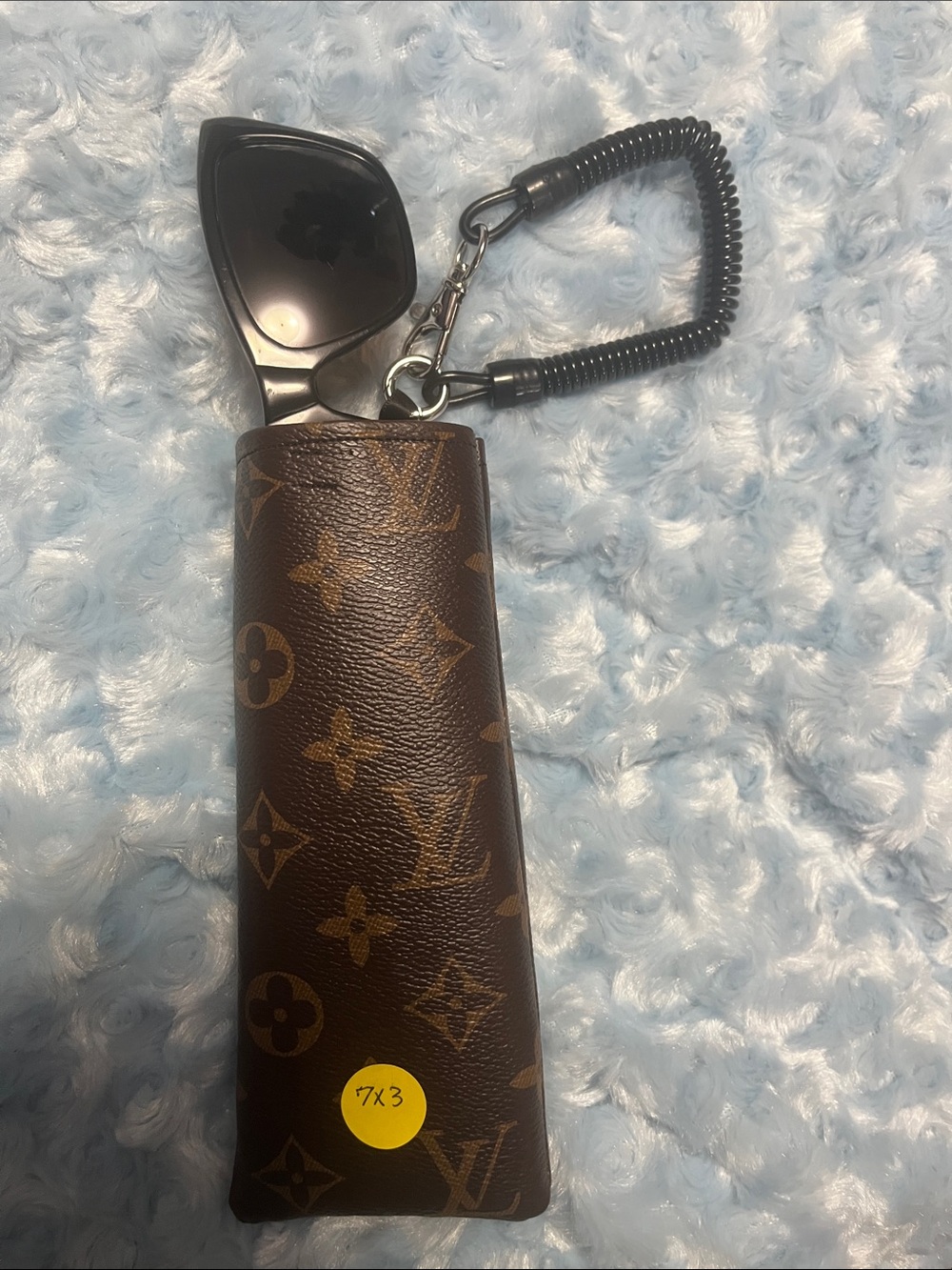 Designer-Style Brown Monogram Sunglasses Sleeve with Coil Keyring